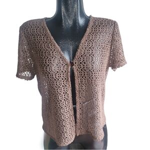 Cazza Petites Brown Crochet Short Sleeve Cardigan M